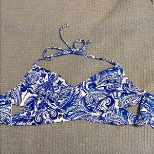 H&M Blue and White Cut-Out Bikini Top